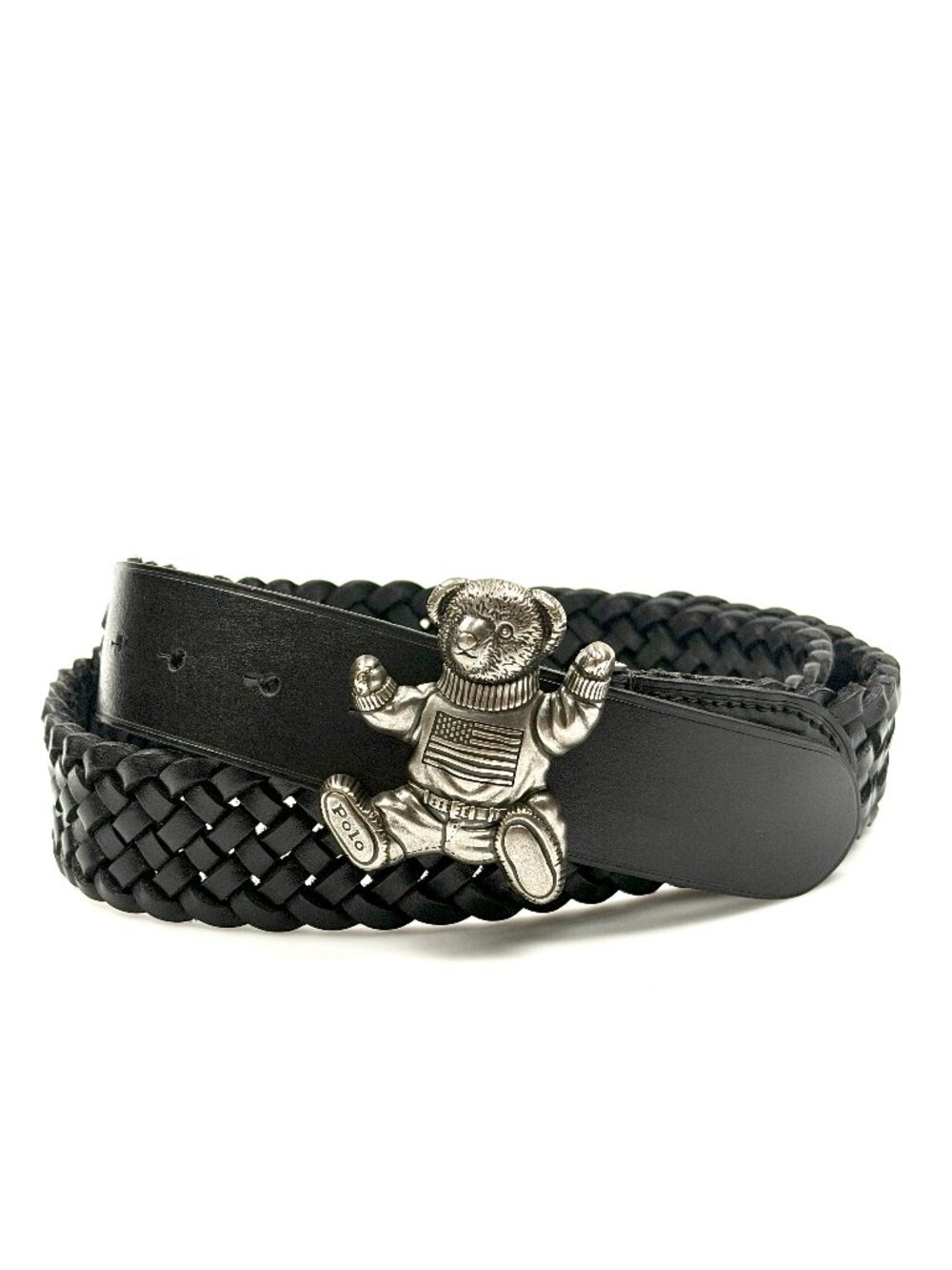 NWT POLO RALPH LAUREN POLO BEAR BLACK BRAIDED LEATHER BELT
